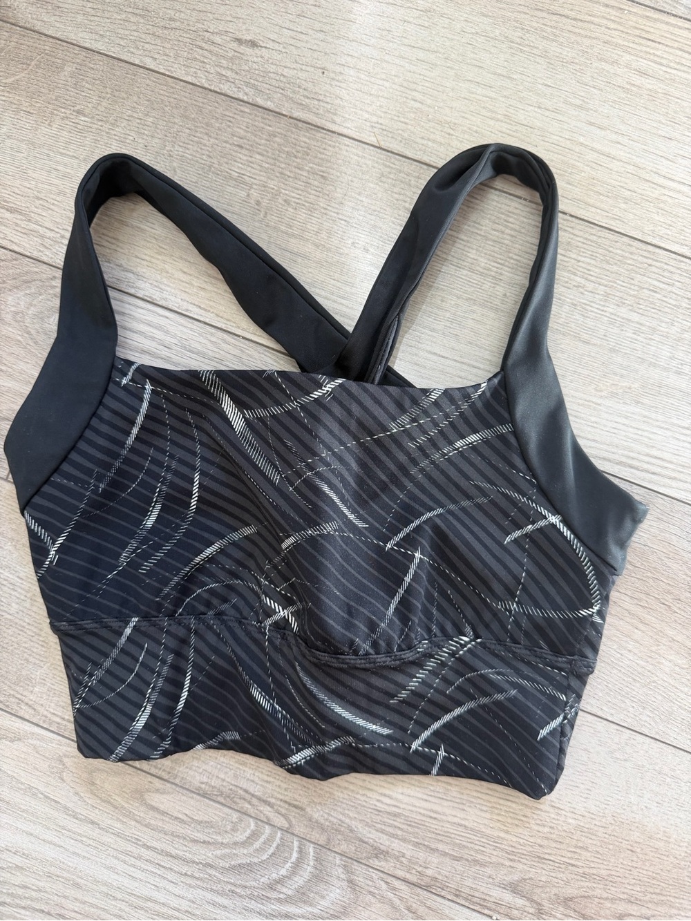 Asics Black and Grey Printed Sports Bra Sz XS
